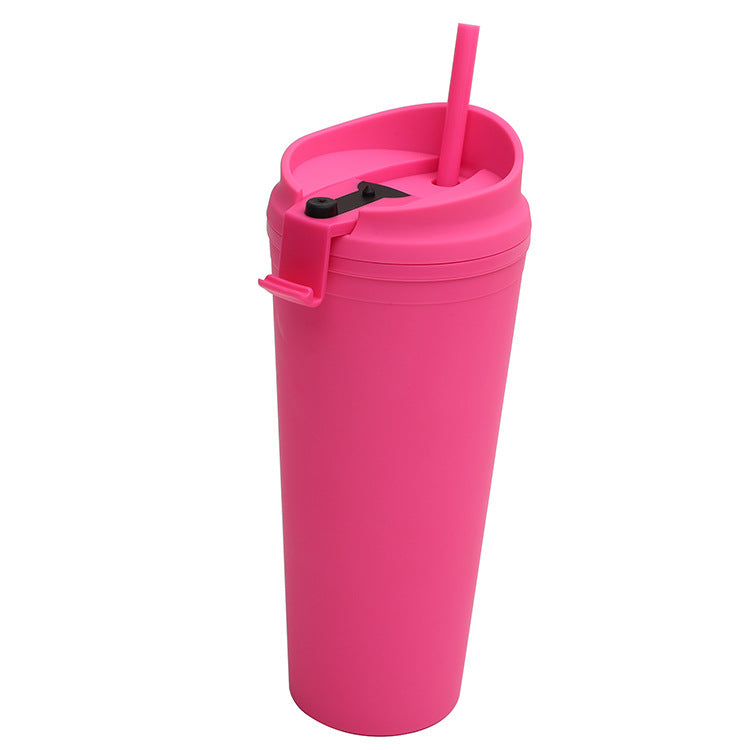 Double Plastic Straw Cup Large Capacity Outdoor