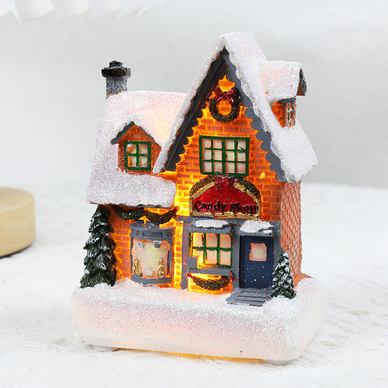 Christmas Decorations Resin Small House Luminous Ornaments BargainsRule