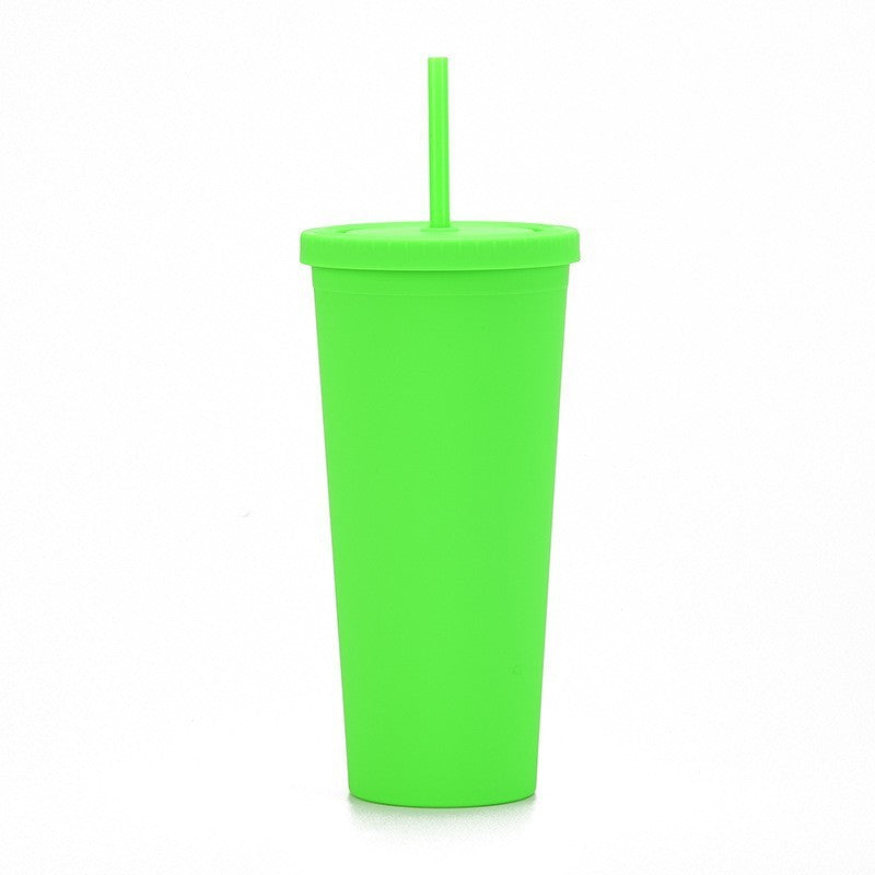 Double Layer Plastic Solid Color Simple Straw Cup