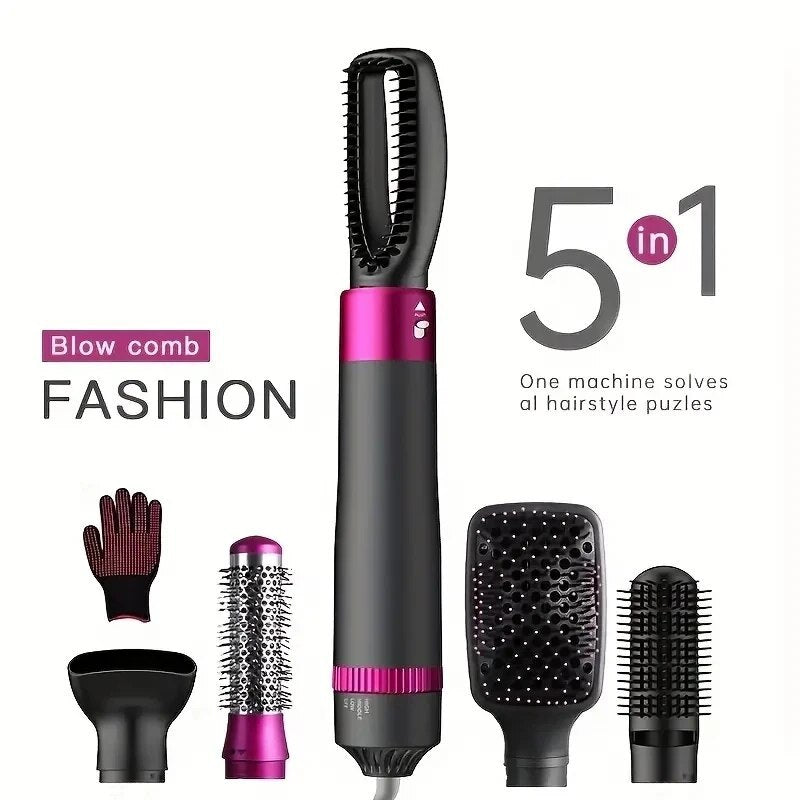 5 In 1 Hair Dryer Brush Hot Air Brush & Volumizer Styler Set With Interchangeable Brush Head Negative Ionic Blow Dryer