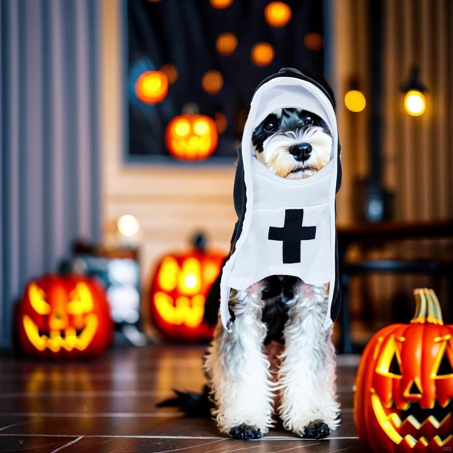 PET SHOW Nun Dog Costume For Small Medium Dogs Halloween Cosplay Outfit Black White Cloak Dress Up Pets Apparel Holiday Party Clothes Boys Girls