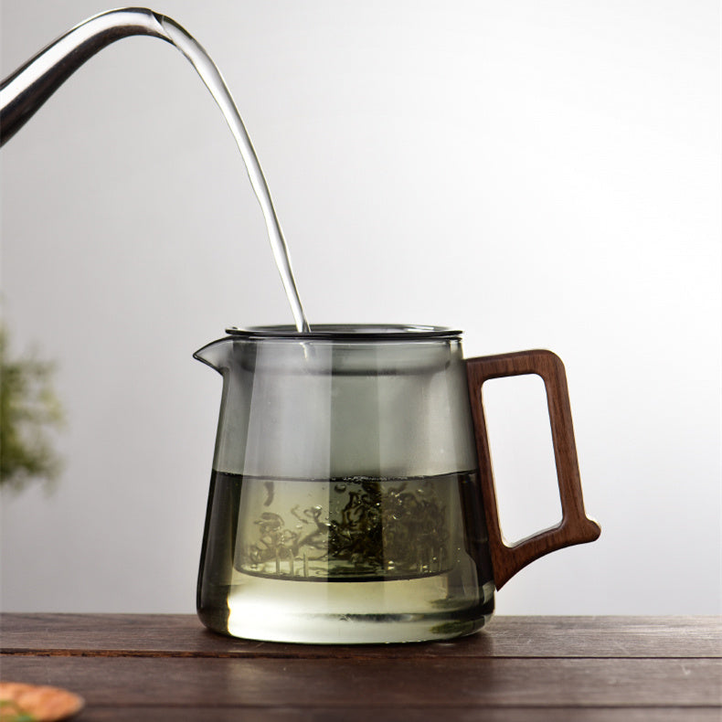 Wooden Handle High Temperature Resistant Borosilicate Glass Teapot