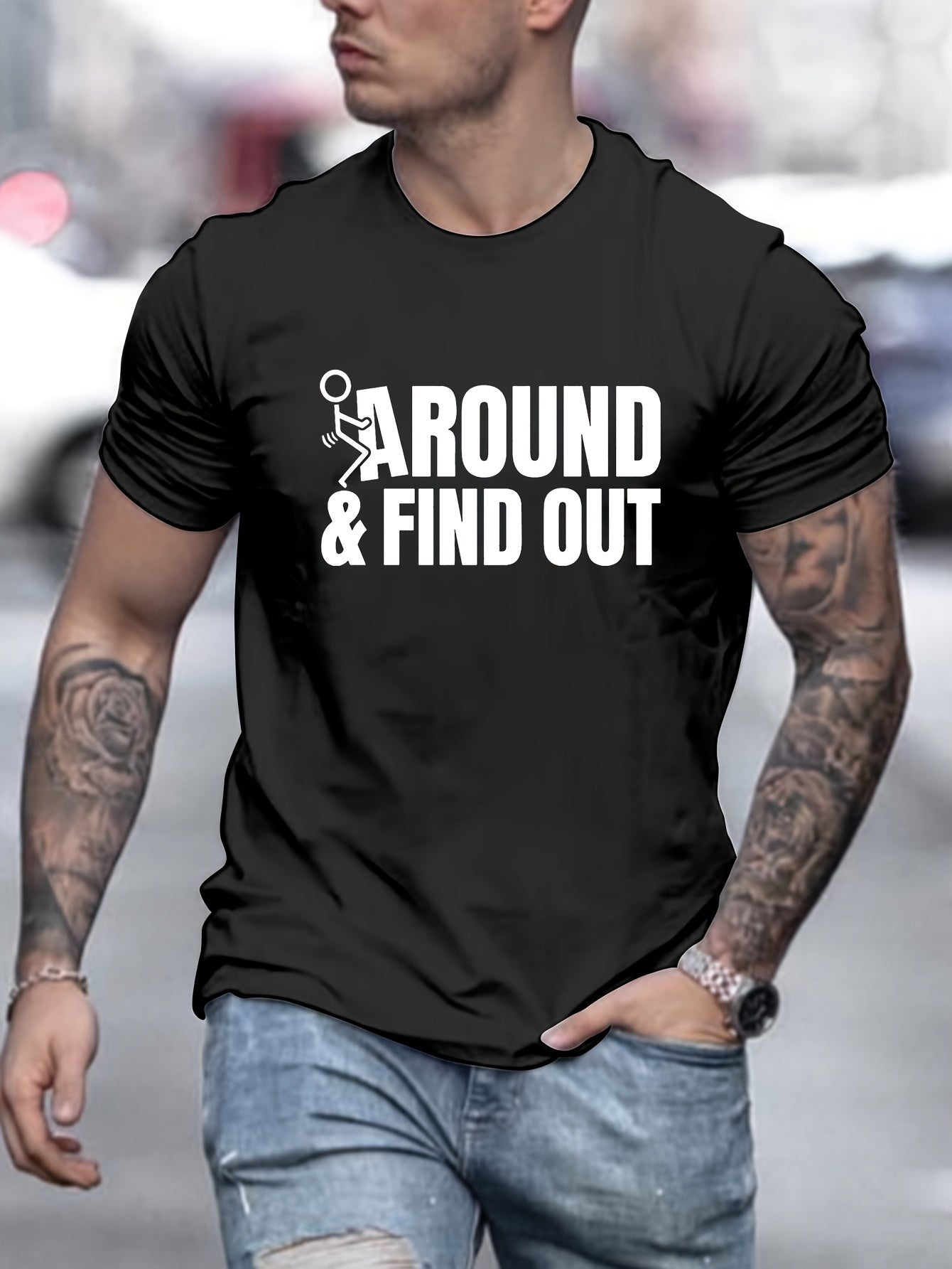 Found Prints Around, Men's Round Neck Short Sleeves, Casual And Comfortable Tops For Spring And Summer Vacations, Casual And Holiday Men's Clothing As Gifts