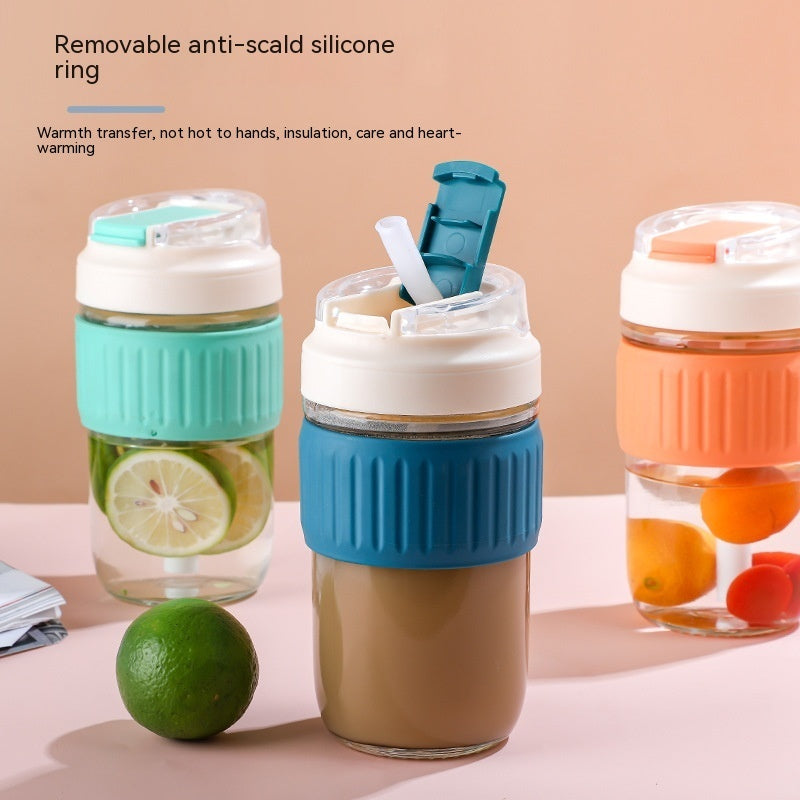 Glass Lid Straw Coffee Cup