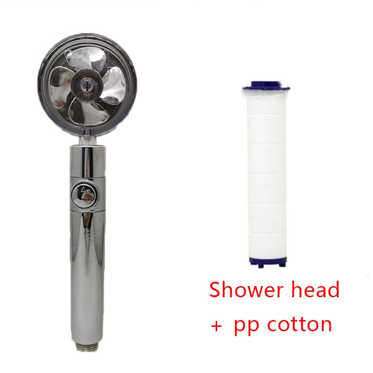 Shower Head Water Saving Flow 360 Degrees Rotating With Small Fan ABS Rain High Pressure Spray Nozzle Bathroom Accessories