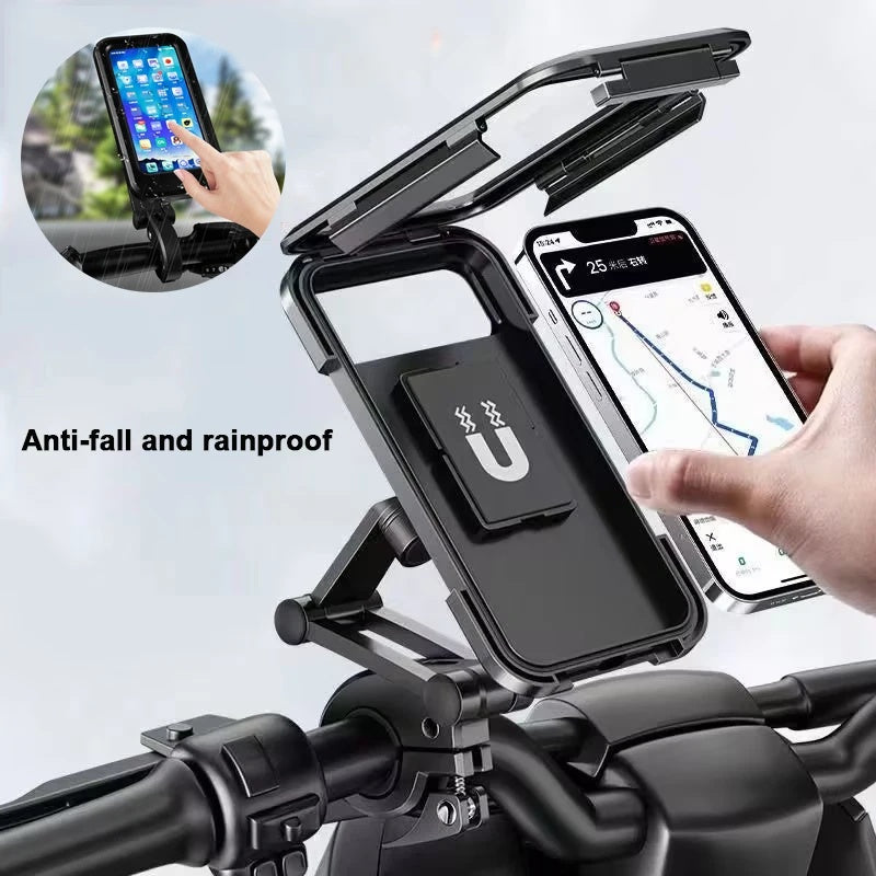 Waterproof Motorcycle Bike Mobile Phone Holder Magnetic Universal Bicycle GPS 360 Degree Swivel Adjustable Motorcycle Cellphone Holder BargainsRule