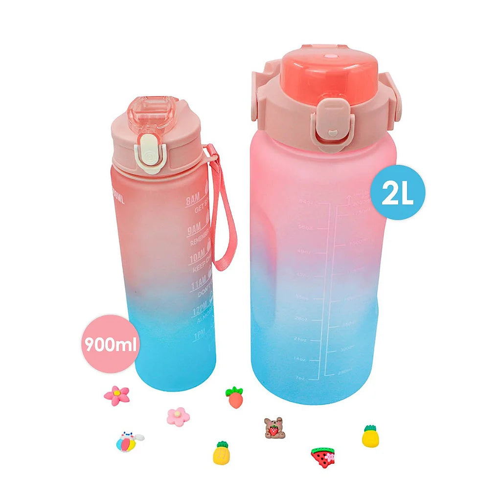 Kit 2 Bottles Water Gallon 2L And 900ml Degrade Figurines 3D Stickers