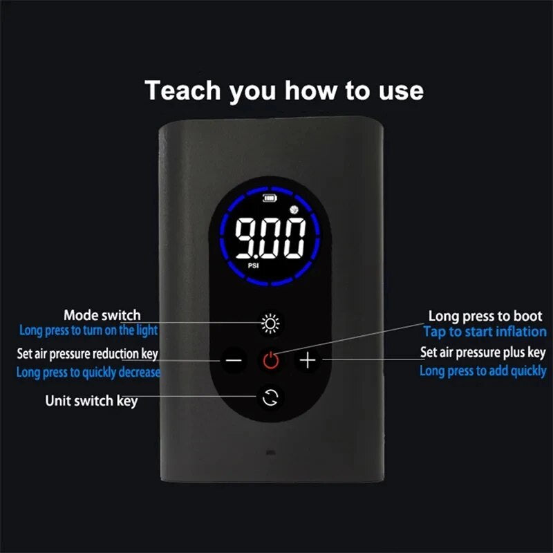 Cordless Tyre Inflator Portable Air Compressor M8 And Electric Bike Pump 4000mAh 150PSI LED Light For Car Motorcycle Ball Bike BargainsRule