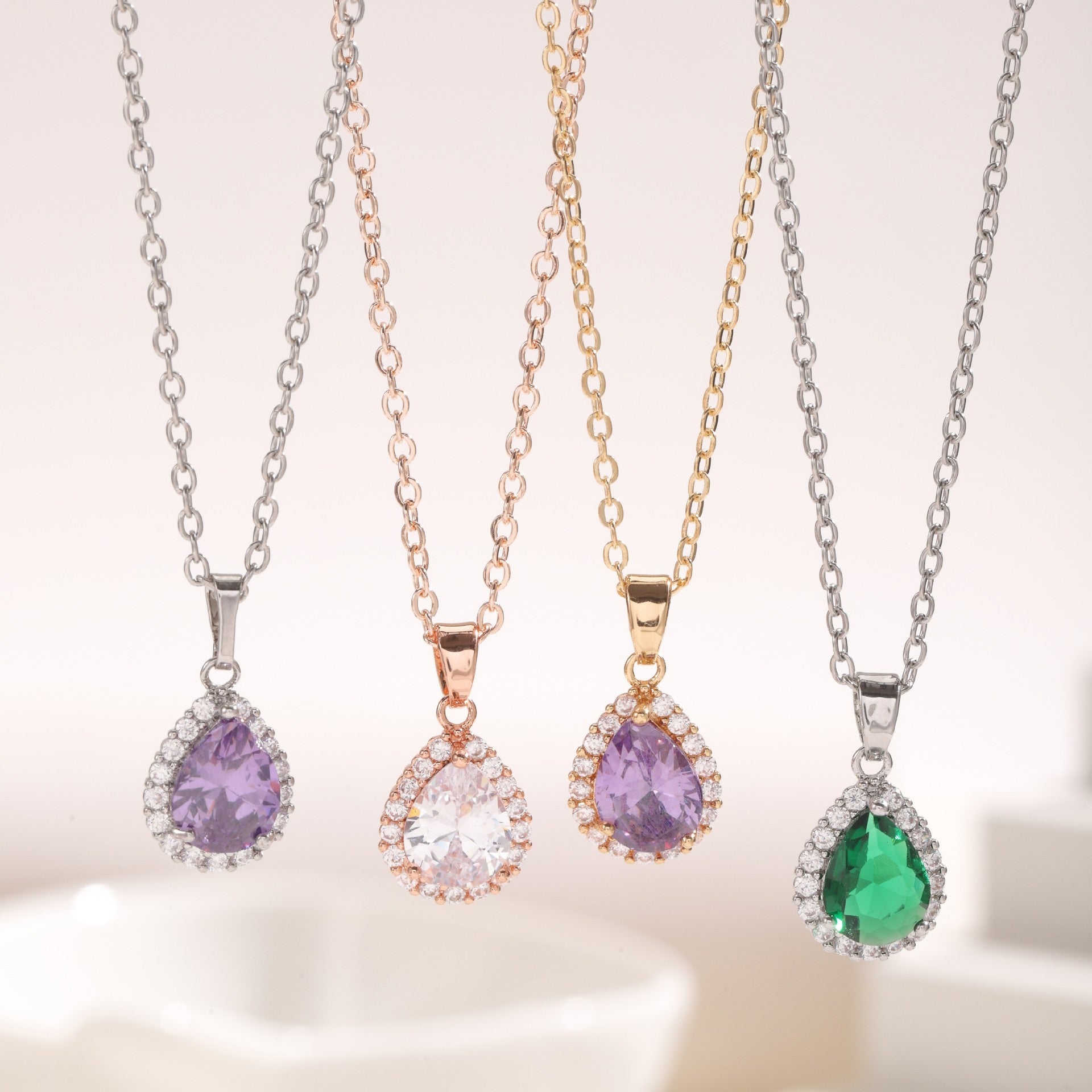 Fashion Zircon Water Drops Pendant Necklace For Women BargainsRule