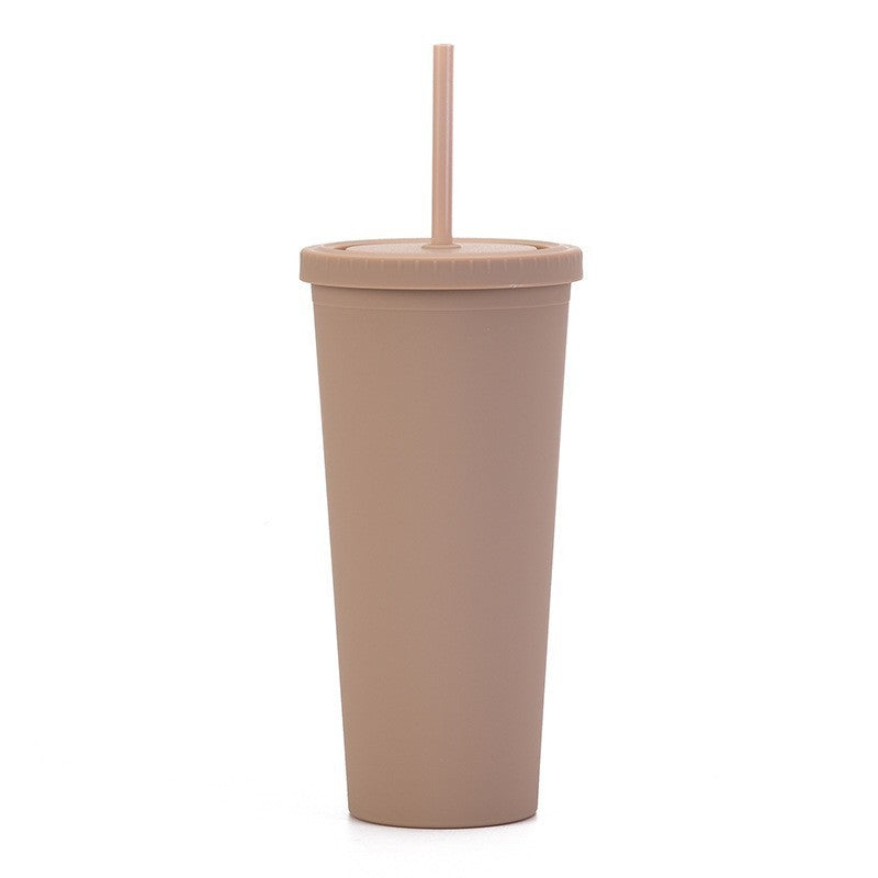 Double Layer Plastic Solid Color Simple Straw Cup