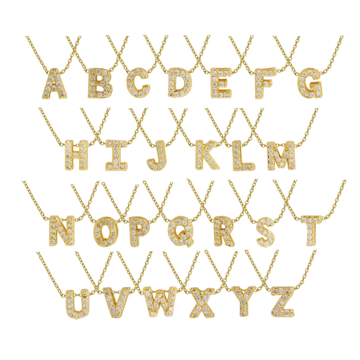 Gold Micro Inlaid With Diamond All-match Classic 26 English Letters Necklace Pendant BargainsRule