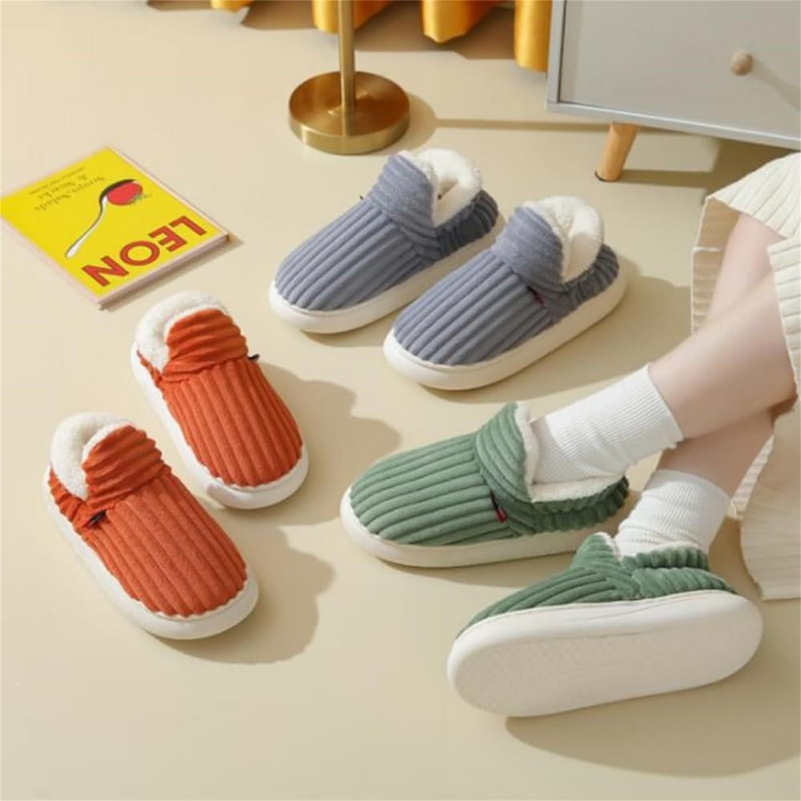 Men Winter New Women Cotton Slippers Outdoor Fashion Couple Slippers Warm Indoor Bedroom Cotton Plush Shoes Fleece Fluffy BargainsRule