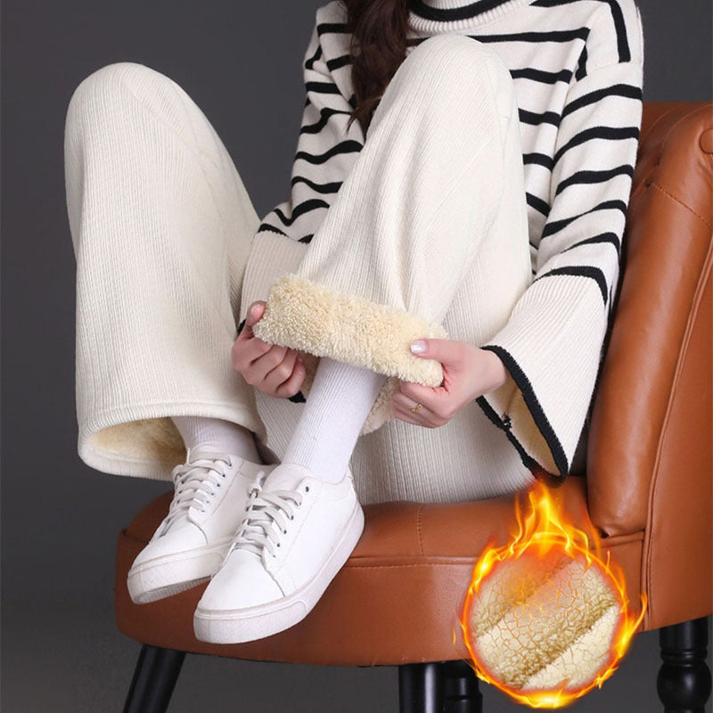 Winter Wide-leg Fleece Trousers For Women Warm Straight-leg Casual Lamb Cashmere Pants Loose Sports Sweatpants BargainsRule