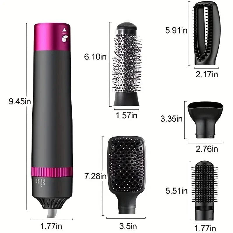 5 In 1 Hair Dryer Brush Hot Air Brush & Volumizer Styler Set With Interchangeable Brush Head Negative Ionic Blow Dryer