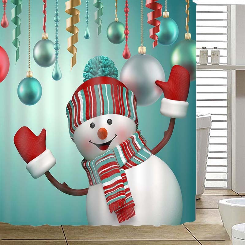 Waterproof 3D Christmas Snowman Printed Bathroom Shower Curtain Bathroom Decor