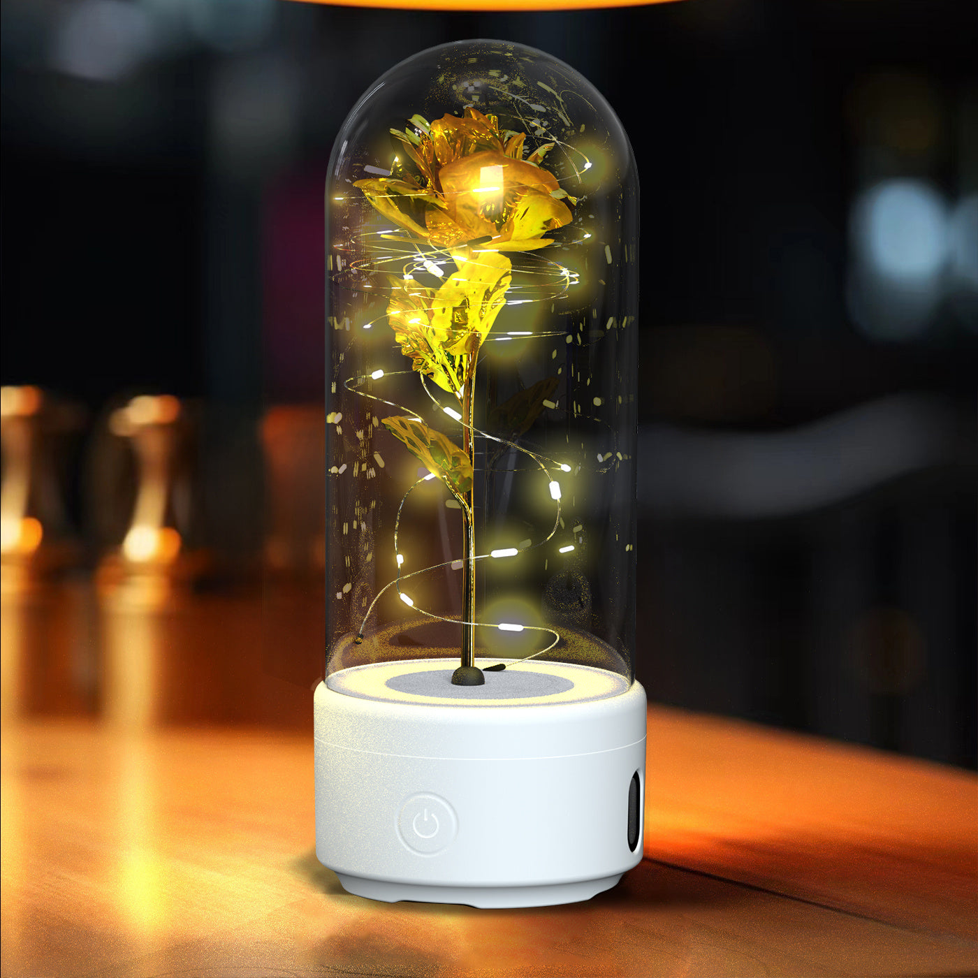 Creative 2 In 1 Rose Flowers LED Light And Bluetooth-compatible Speaker Valentine's Day Gift Rose Luminous Night Light Ornament In Glass Cover BargainsRule