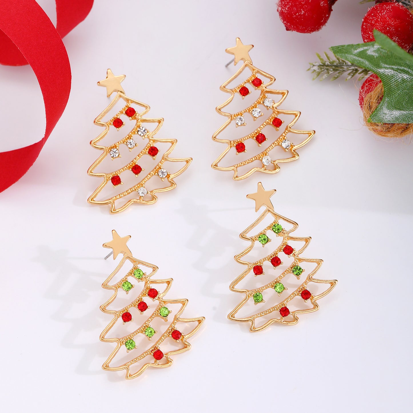 Christmas Earrings With Christmas Tree Colorful Zircon Christmas Tree Earrings  For Women Personality Earrings Party Jewelry Christmas Gift