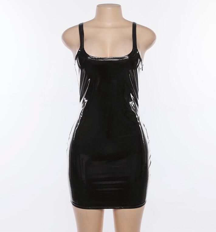 Women's Spring Leather Glossy Vest Dress