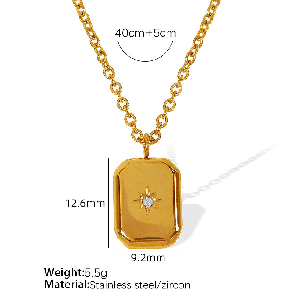 French Style Atmospheric Geometric Square Water Drop Eight Awn Star Necklace BargainsRule